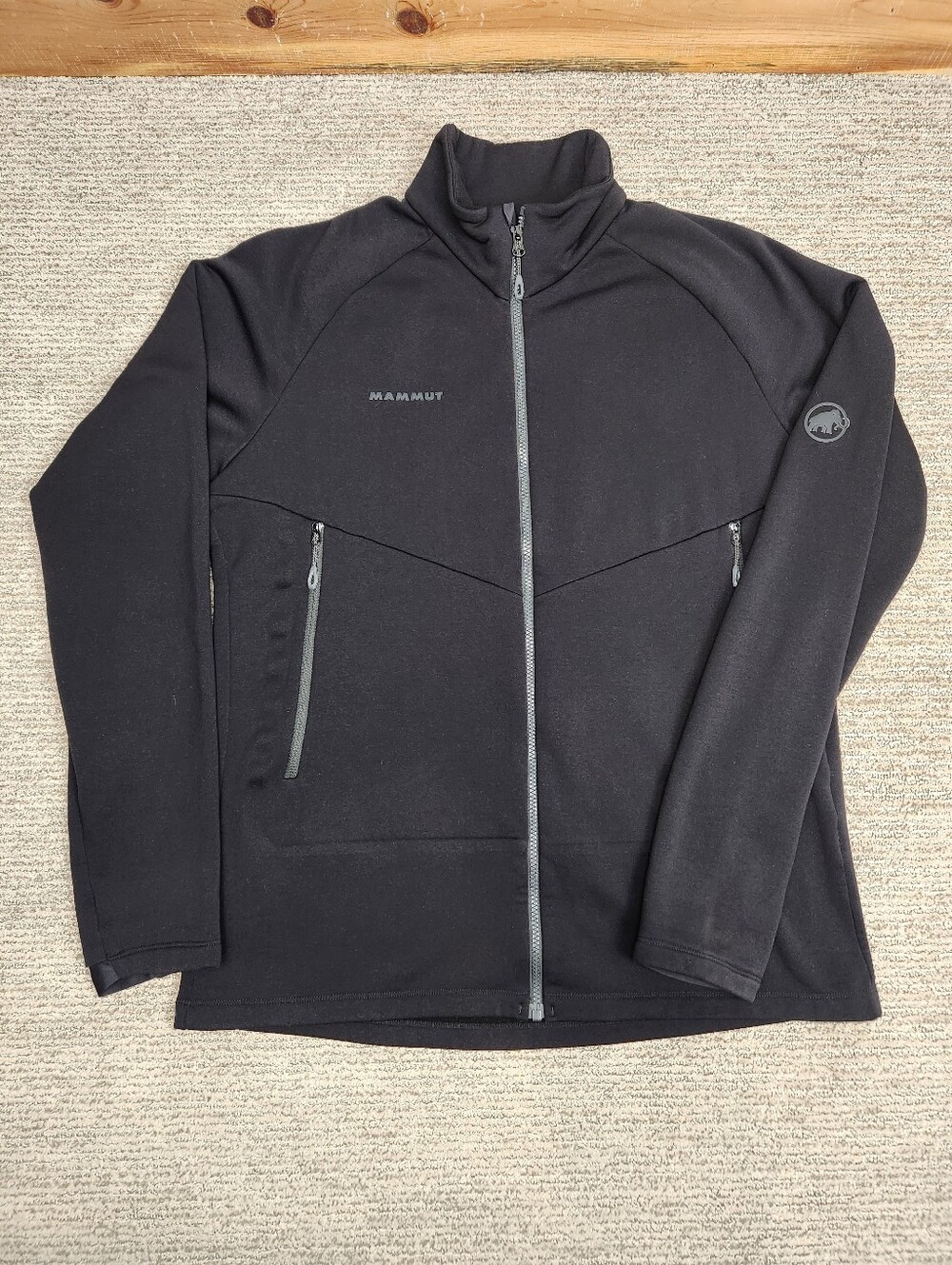 Mammut Polartech Full-Zip Fleece Track Jacket Men XL Black Stretch Pocket Hiking